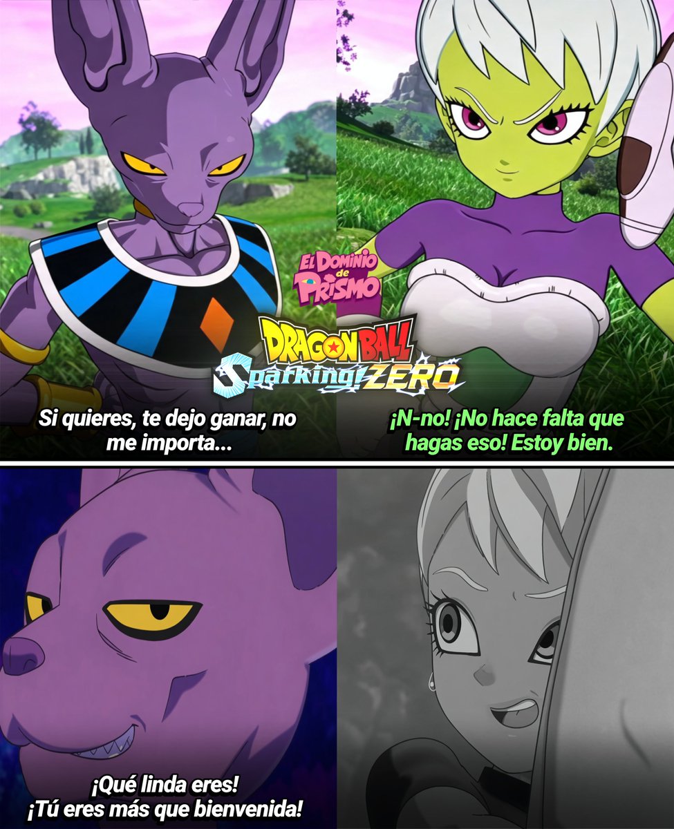 DominiodePrismo's tweet photo. 🟣🟢 En el nuevo DLC de Dragon Ball: Sparking! Zero agregaron una interacción curiosa entre Bills y Cheelai.

Bills le dice a Cheelai que puede dejarla ganar si quiere...

Antes de la destrucción viene la seducción. https://t.co/w9KrvDFZNL