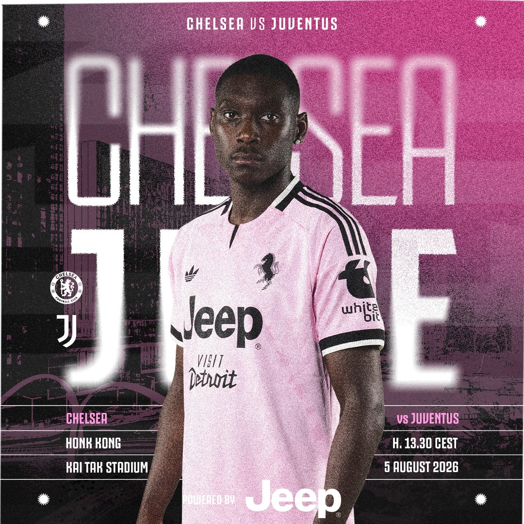 juventusfc's tweet photo. Oggi all'ora di pranzo la prima sfida amichevole del Tour estivo ⚪️⚫️

🆚 Chelsea
🏟️ Kai Tak Stadium
⏰ 13:30 CEST

Powered by @Jeep https://t.co/cSfhBd1M2v