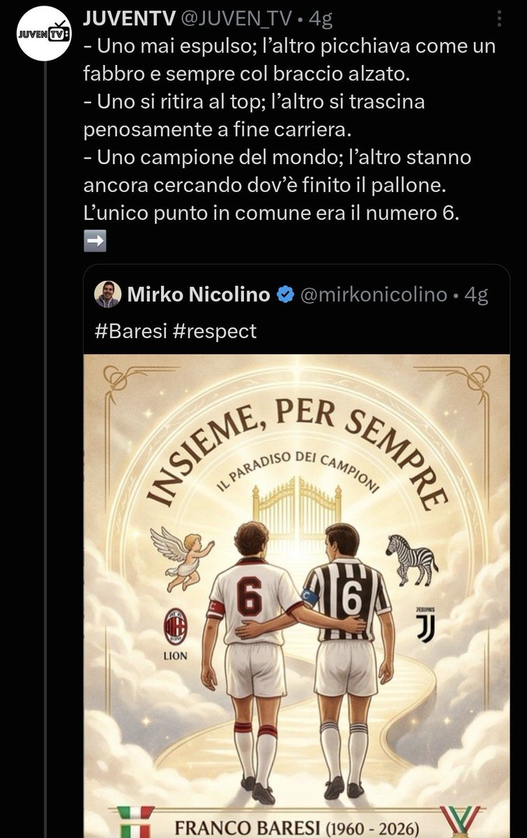 MauZebro1897's tweet photo. Dal giorno della morte di Baresi sta pubblicando merdate su merdate tipo questa. Un soggetto squallido che non perde mai occasione di dimostrarsi tale. 

Tutti gli juventini perbene non possono che rispettare la figura di Franco Baresi, e allo stesso modo schifare JuvenTV https://t.co/146clTvVlI