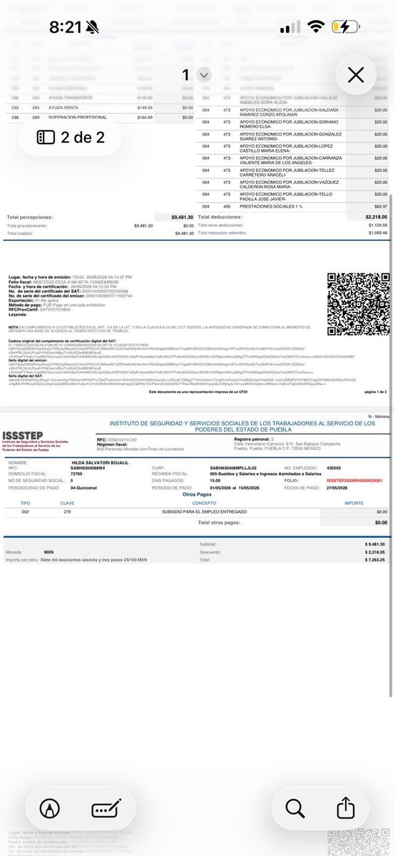 CazaBots4's tweet photo. En la declaración Hilda Salvatori hermana de @Naysalvatori declara percibir por cargos públicos $997,631 al año, Pero el @ISSSTEP_Puebla dice que le paga 7mil a la quincena...
¿Quien miente ella o la institución?, que cubre al mencionar más de 76mil en al mes?? ¿De dónde salen? https://t.co/ChQTlao6yG
