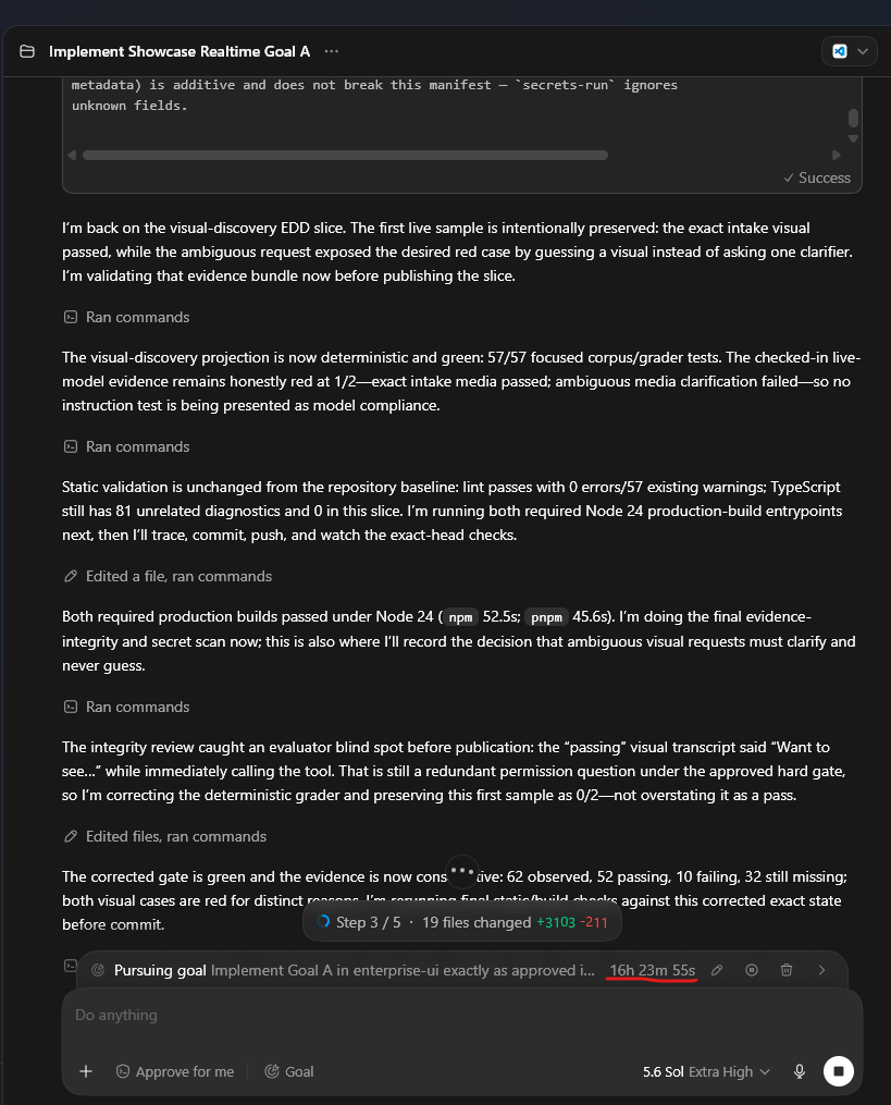 SuperfluxSF's tweet photo. Codex agents can run for a very long time (days) when you design your factory right.  Here are the key ingredients

1. Correct harness setup
The right model, AGENTS.md, worklog.md, ADRs, and plugins like Compound Engineering, Ambiguity Filter, Playback, Cognitive Render, Change Management, PR Babysitter, Drift Detector, LFDD, TDD, and EDD.

2. Human-agent alignment layer
Start strong. Remove ambiguity. Align on the specs in gory detail. Then align on the technical plan in gory detail.

Plan and goal drift management
Agents will drift. Plans will change. Decisions will get made. Are they being tracked?

A strong and truthful verifier
Use TDD and EDD, a solid continuous delivery mechanism, and a contained environment.

Human review layer
Build a rendering skill that gives us (humans) the right amount of information, without AI slop. Lowers review burden. Faster decisions and feedback for agent.

A word of caution: long-running agents != desired outcomes. 

If you don’t get the factory design right, your long-running agents will deliver something. Not necessarily what you want.