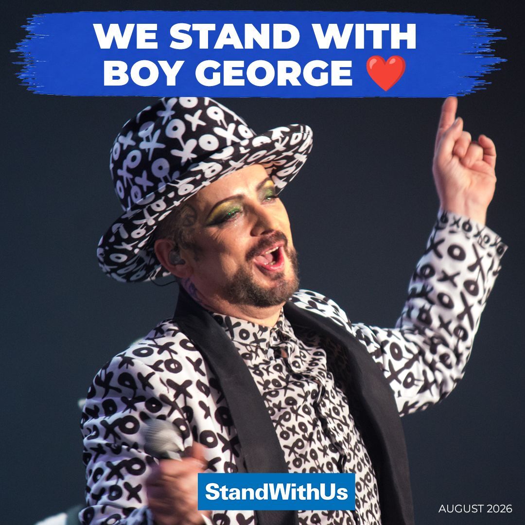 StandWithUs's tweet photo. 🚨ACTION ALERT🚨 
Thank Boy George for standing with the Jewish community. 

After releasing "We Will Dance Again" - a tribute to the victims of the Nova music festival massacre on October 7, 2023 - and stepping down from a West End role amid backlash, Boy George issued a defiant statement defending his decision to stand with the Jewish community. 

"Those who deny the suffering of Israelis are given a free pass," he wrote, pushing back against accusations that he lacks compassion for Palestinians. He explained that the song was inspired by a visit to the Nova Exhibition in London, where he met the parents of British-Israeli musician Jake Marlowe, who was murdered in southern Israel on October 7, 2023. "The Nova Festival is a mirror of my world as a DJ. I could have been there." He also revealed that his record label manager walked out over the song - and that he cut ties with him immediately. "When someone is gutless it really does not hurt to say goodbye. The truth will always win." In a world where too many artists stay silent, Boy George chose to speak. Let’s send him some love and support. @BoyGeorge