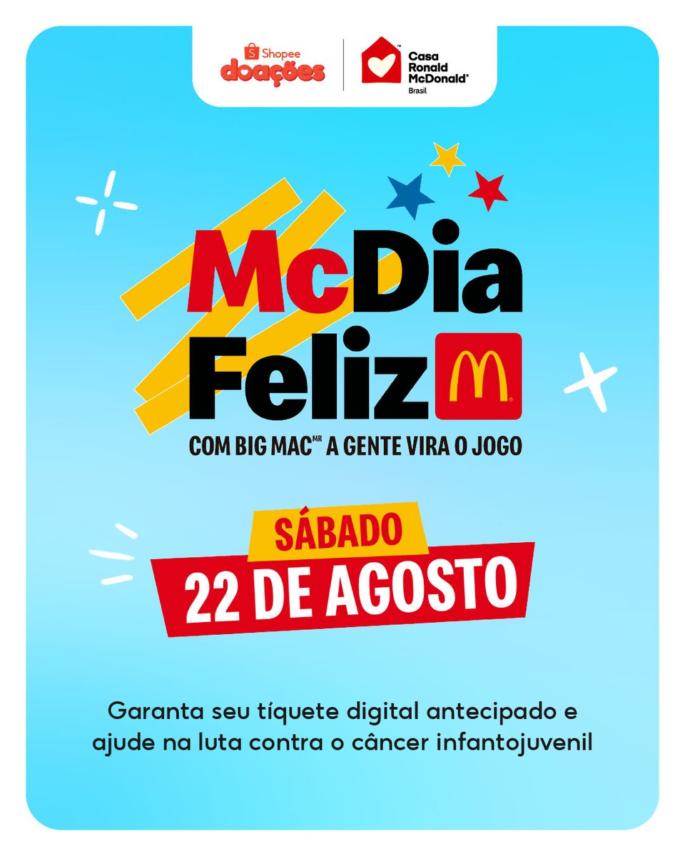 shopee_br's tweet photo. o McDia Feliz 2026 já começou por aqui 🧡 o tíquete digital antecipado já tá liberado no app: garanta o seu, ajude a Casa Ronald McDonald Brasil na luta contra o câncer infantojuvenil e prepare o apetite pro Big Mac.  #McDiaFeliz https://t.co/1ruzd2UM4X