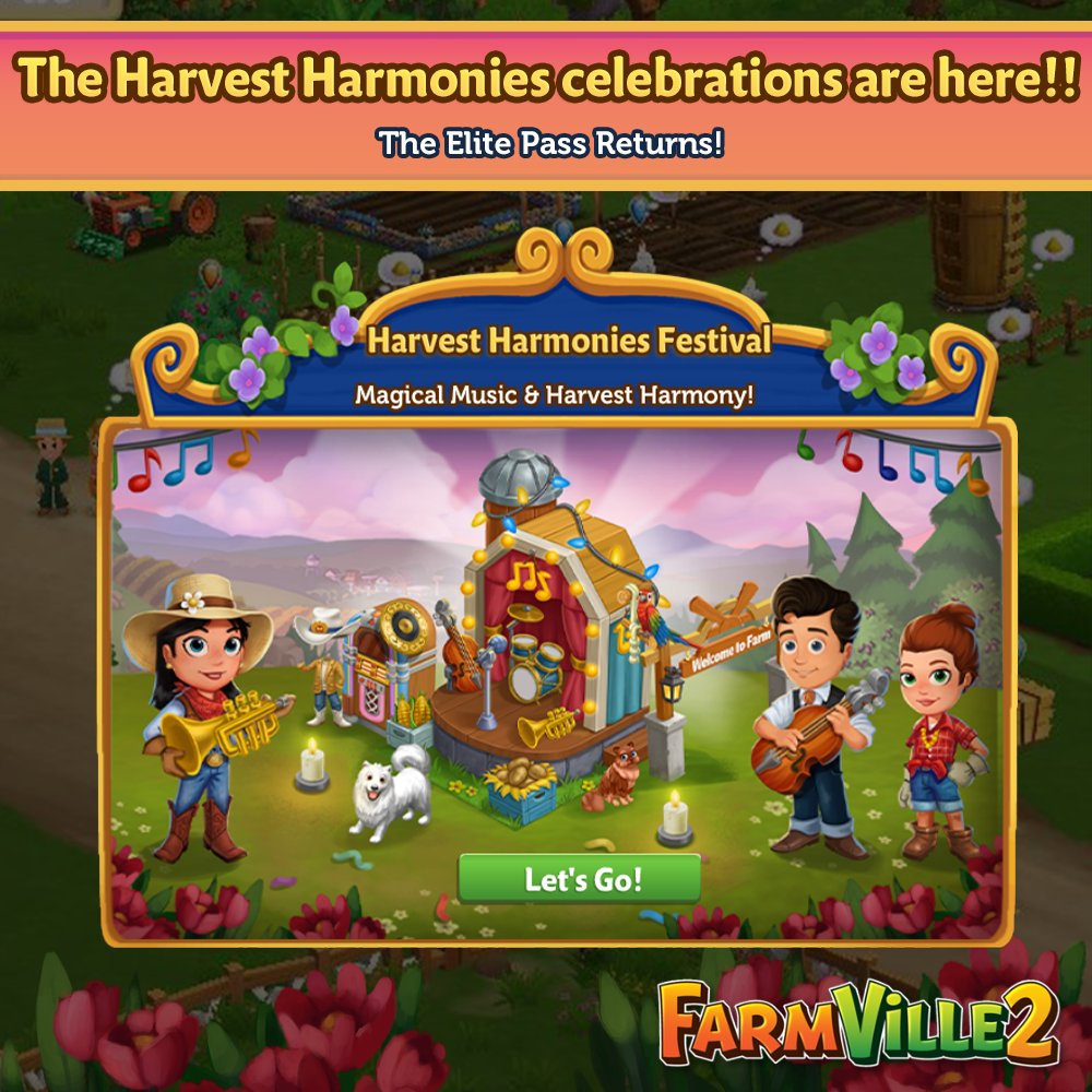 farmville2's tweet photo. The Elite Pass is bigger and better than ever. 🥳 Welcome to the Harvest Harmonies celebrations! 🎉

Witness a soul-stirring musical extravaganza and some tuneful talent expositions! 🎶 Play now and win exclusive rewards like never before! ✨

#FarmVille2OnWeb https://t.co/X8GTcmOD1c