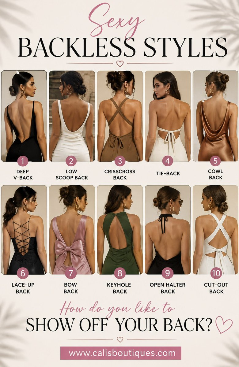 Calis_Boutique's tweet photo. Show off your style with the perfect backless look—from deep V to lace-up, cowl to bow. Which backless style makes you feel the most confident? ✨
https://t.co/K9mwoaFPCk https://t.co/D3UwpcfNRv