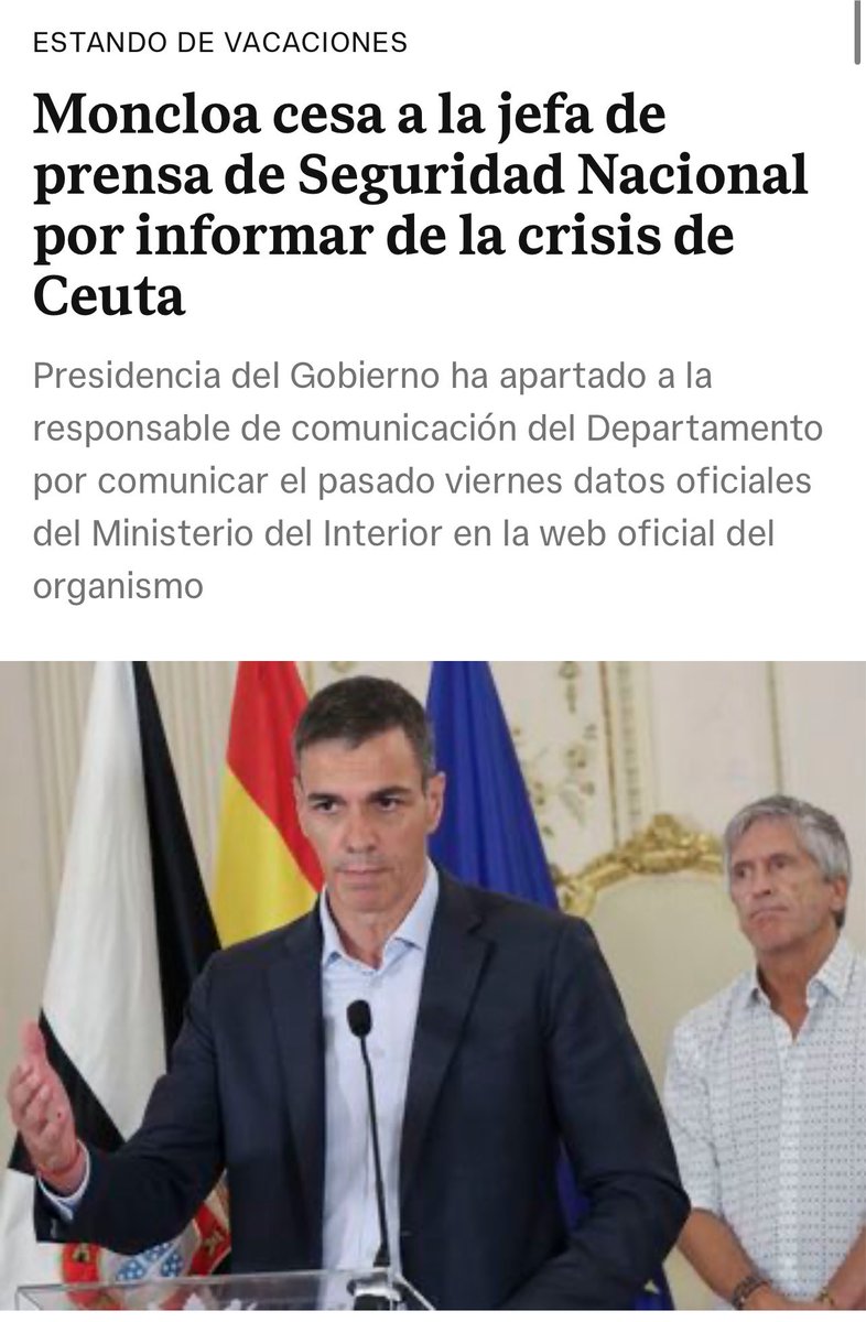 Capitana_espana's tweet photo. Hay una DANA y no cesan a nadie.

Hay un apagón nacional y no cesan a nadie.

Chocan dos trenes y no cesan a nadie.

Se incendian los montes de media España y no cesan a nadie.

La jefa de prensa de Seguridad Nacional publica la cifra de inmigrantes irregulares que entraron en Ceuta y Pedro Sánchez la cesa de inmediato, estando de vacaciones.