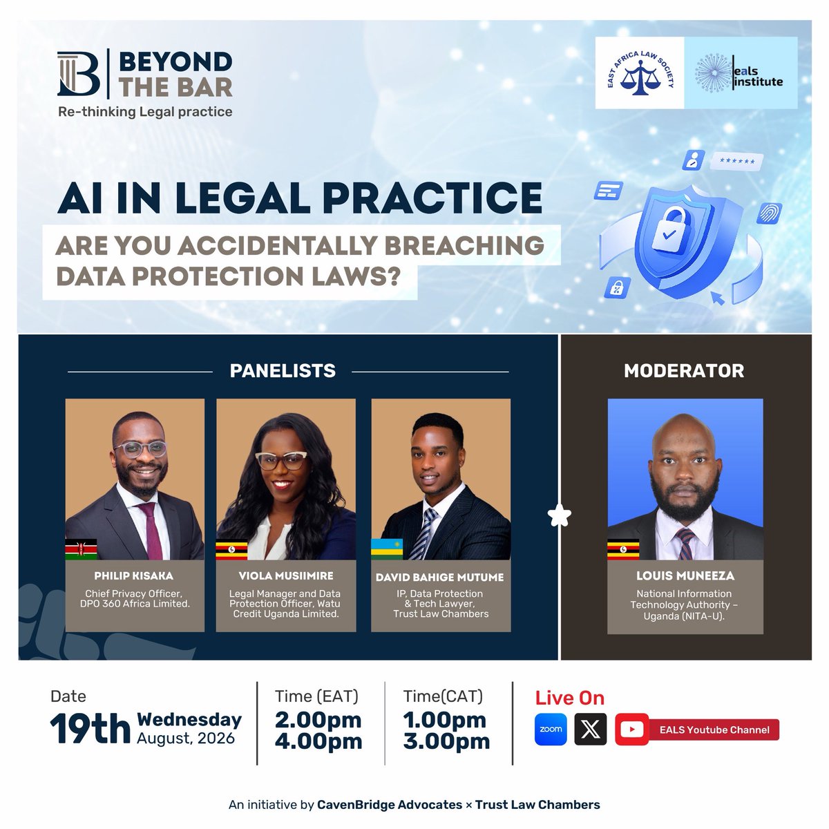 MusiimireViola's tweet photo. AI is transforming legal practice but are we using it in compliance with data protection laws? Join us as we unpack the opportunities, risks, and practical safeguards every legal professional should know. See you on 19 August 2026. #BeyondTheBar #AI #DataProtection #LegalTech https://t.co/kxseNWce7s