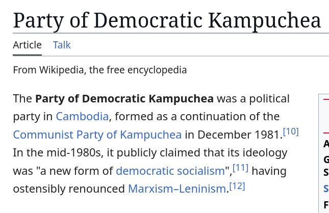 khazarkara's tweet photo. pol pot's political party:
> it publicly claimed that its ideology was "a new form of democratic socialism", having ostensibly renounced Marxism–Leninism.

@DemSocialists @NYCMayor @BernieSanders https://t.co/RkyrdiPIkp