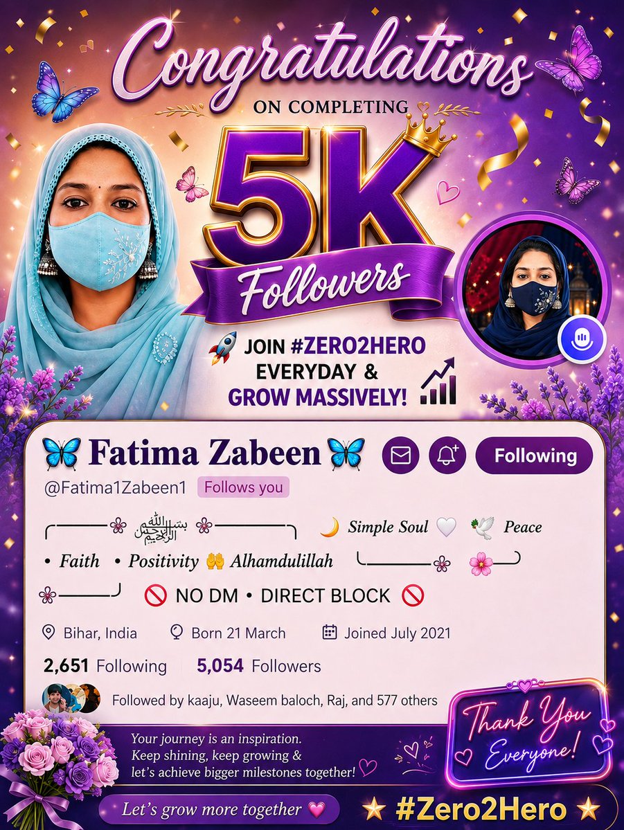 pulsestories1's tweet photo. 🎉 Congratulations, @Fatima1Zabeen1 , on reaching 5K followers! 🌟
From the #Zero2Hero family, we wish you many more milestones ahead. Keep joining #Zero2Hero every day, connect, and grow massively together! 🚀 https://t.co/DxCK4mQDOz
