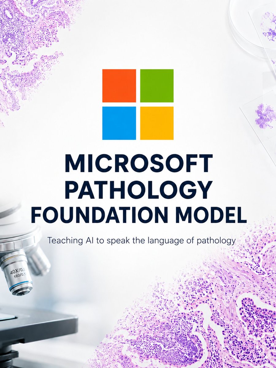 Junioryu136689's tweet photo. Microsoft is teaching AI to speak the language of pathology.

Its new pathology foundation model learns from millions of whole-slide images and real clinical reports, allowing researchers to query tissue with natural language—from cancer detection to subtype classification and report generation.

Pathology AI is moving beyond one model per task.

https://t.co/AqaX7rzik2