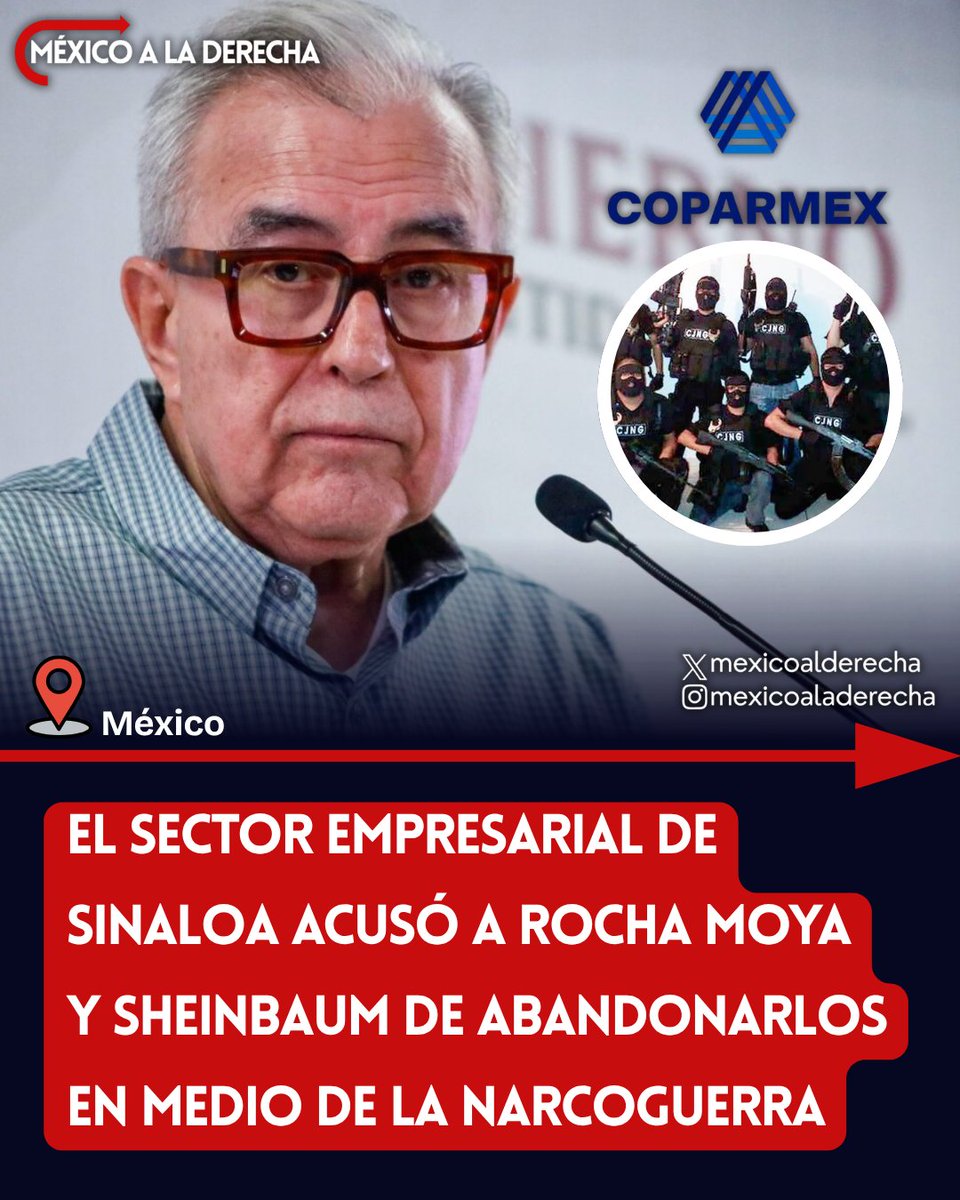 MexicoalDerecha's tweet photo. 🚨🇲🇽/ EL EMPRESARIADO SOMETIDO EN LA NARCOGUERRA

Empresarios de Coparmex arremetieron contra el miserable Rocha Moya acusando al narcogobernador de haberlos engañado y denunciando que Sinaloa "ha sido abandonado por el gobierno federal". También afirmaron que las pérdidas económicas y laborales sobrepasan cualquier estimación y será difícil recuperarse.