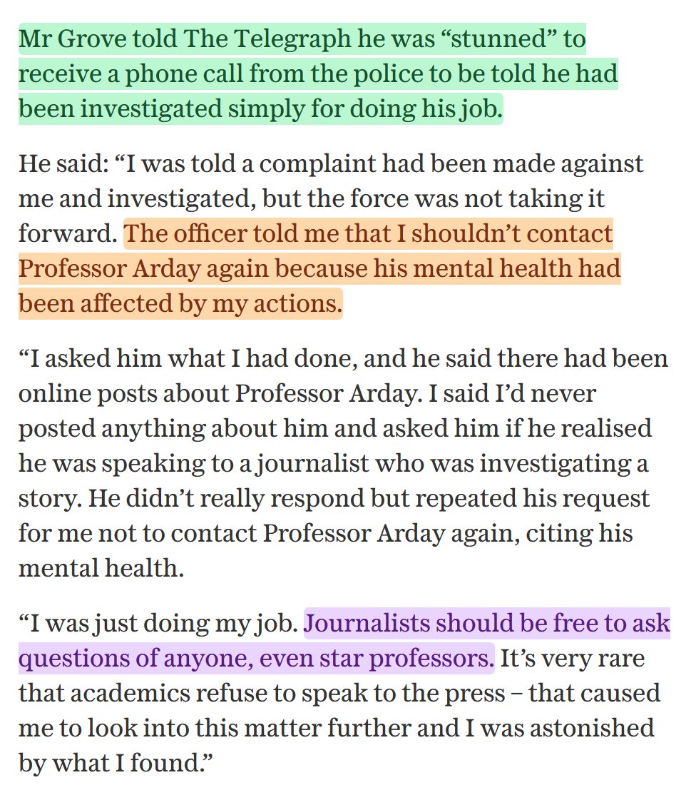 cremieuxrecueil's tweet photo. My god. The U.K., man...

A journalist asked Arday about his fraud/plagiarism/issues, and Arday went to the police claiming that he was being harassed.

So, citing Arday likely lying about the journalist's actions hurting his mental health, they told the journalist to back off. https://t.co/Uzwr3TnHRO