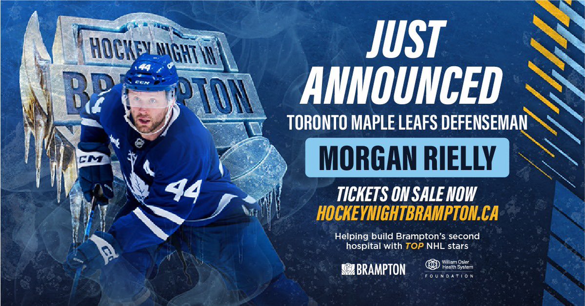 patrickbrownont's tweet photo. The star power keeps growing for #HockeyNightBrampton! 🏒⭐
 
Toronto Maple Leafs star defenseman Morgan Rielly is hitting the ice as one of our Team Captains! 

I am also happy to announce he will be joined by @BlueJacketsNHL hard hitting defenseman Erik Gudbranson and former @NHLBlackhawks Stanley Cup champion Kris Versteeg! 🔥
 
Brampton natives Phil Oreskovic, a former Toronto Maple Leaf, and NHL @TBLightning draft pick Ethan Czata are also joining the lineup for an unforgettable night of hockey in their hometown. 🙌
 
They’ll hit the ice alongside previously announced NHL stars Paul Coffey, Joe Kocur, Ryan Getzlaf, Cody Hodgson, Dylan Strome, Owen Power and more, all in support of Brampton’s second hospital. 💙
 
📅 Wednesday, August 19
🚪 Doors open at 6 p.m.
🏒 Puck drops at 7 p.m.
📍 CAA Centre
🎟️ Tickets are $36 through Ticketmaster
 
More player announcements are still to come, so stay tuned and get ready for an unforgettable night of hockey! 🙌
 
Get your tickets now 🔗: https://t.co/GjglOyGG5T