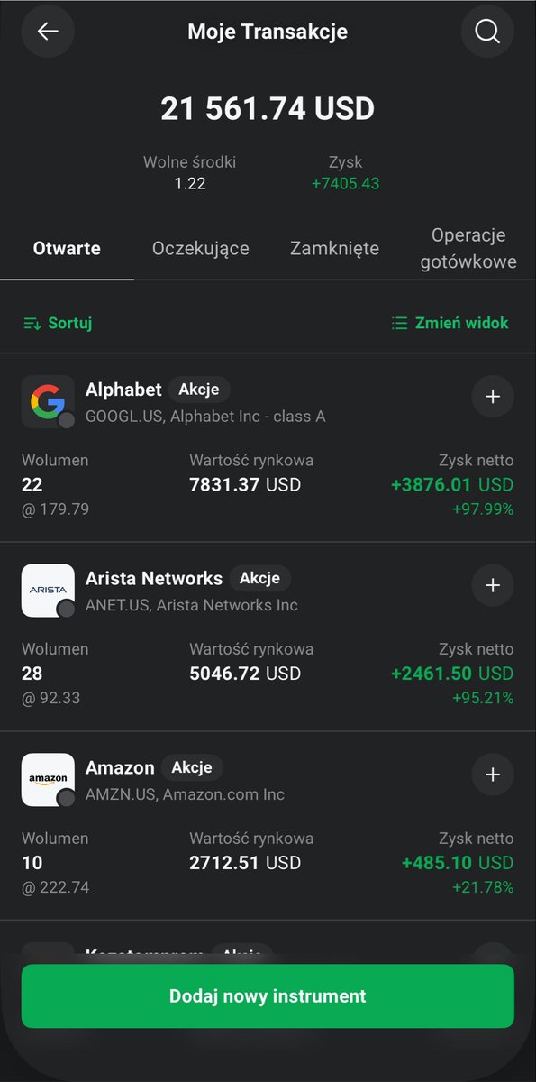 Czubakovic's tweet photo. #FinTwit
Zapraszam na krótkie podsumowanie portfela dolarowego w #XTB ⬇️:
🇺🇸 #USDream 🇺🇸
⚜️ Lipiec ⚜️
🥇Portfel💰
$21 355.94 ➡️ $21 640.64
(dyw. $78.9 od Kazachów w drodze)
XIRR ——
⏩️ Prosty ROI: +1,33%.
🏦 Depozyt lipiec: brak.
🏦🏦 Depozyt 2026: $3090.09.
🏦🏦 Łaczny depozyt: $13956.28.
🛫 Start portfela przełom 03/04 2025.
🥈 S&P500 -0,03%
🥉Nasdaq -6,61%
🔴 USDPLN -0,47%
Kolejny miesiąc bez depozytów. Niestety, albo stety wolałem jedyne środki, które miałem wpakować bezczelnie w #GPW. Przy takim zachowaniu sektora technologicznego oraz stagnacji szerokiego rynku, jestem zadowolony i z tego symbolicznego 1%.
🛍️ Zmiany w portfelu: kupno po 1 akcji #Google na dane konto, kupno po 1 akcji #InteractiveBrokers oraz #Kazatomprom. Jeżeli chodzi o sprzedaż, to po 1 akcji #AristaNetworks
oraz delikatnie #CentrusEnergy 1,65.
Na sierpień przewidziany jest większy depozyt 💸. W podsumowaniu sierpnia będzie się działo :)
PS przy okazji zauważyłem, że Alphabet poprawił chyba Gemini…
Została mi zabrana moja postać pomarańczowego w tle. Zawsze były problemy z generowaniem tej podobizny, ale udawało mi obchodzić te zabezpieczenia tłumacząc mu jakieś głupoty, że to postać fikcyjna, nikt realny, że ta postać nie jest kompletnie ważna na tej grafice i żeby jej w ogóle nie zmieniał nic w niej, że on sam przygotował tę grafikę itp. Udawało się, do dziś 😒.
Dziś po ciężkich próbować wypluł mi to co poniżej na grafice.
Dajcie znać, który 🍊wam pasuje bardziej😃.
#FinX #Inwestowanie #Giełda