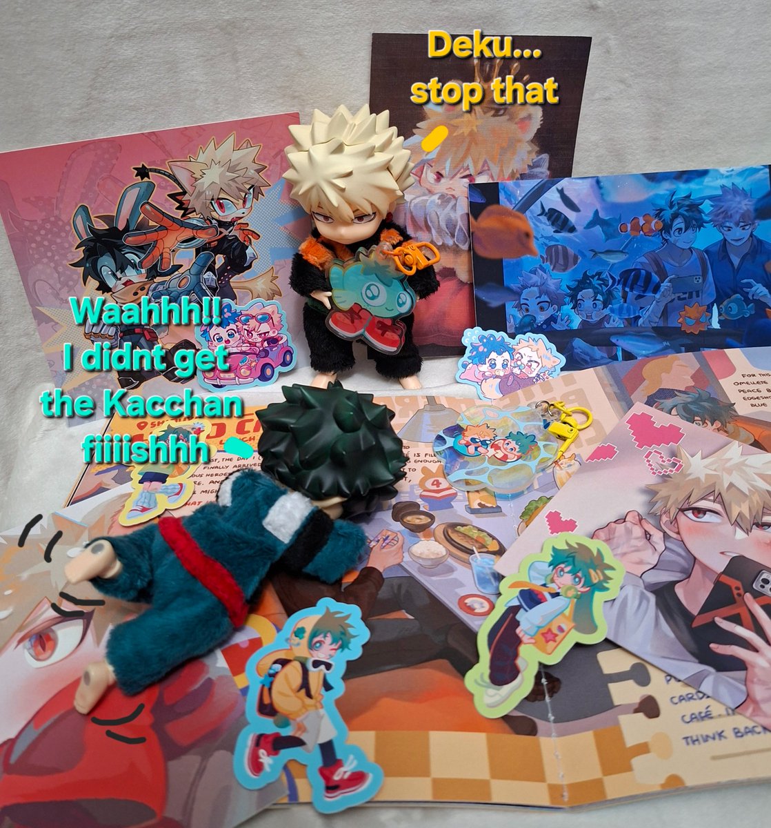 PirateMidori's tweet photo. Note to self, never preorder last minute and always check/look at all options...i didnt get the fish kacchan and the katsuki outfit stickers cuz im a dummy, but i got the artbook which was what i really wanted @MayounissZ https://t.co/dArSub8EKa
