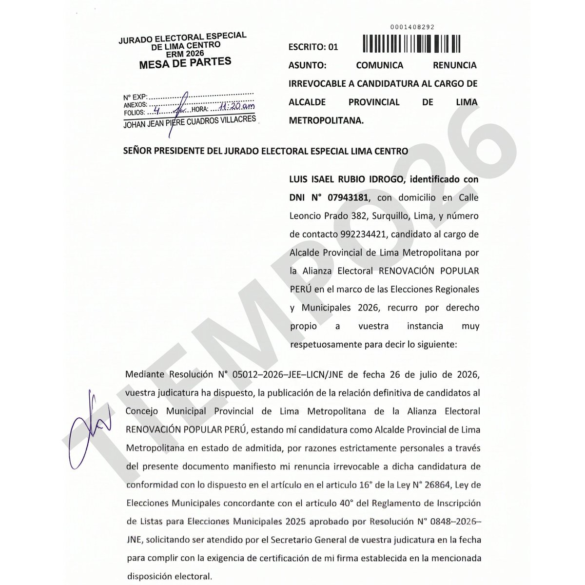 AceSalaverry's tweet photo. Luis Rubio ha renunciado a ser candidato a alcalde de Lima , la jugada sucia de Porky se nota ahora el candidato N°1 Rafael López Aliaga queda como candidato de la alcaldía , jugadas sucias en política, elegido senador no quiso juramentar, ahora de candidato a Lima , va perder señor Aliaga , usted no demuestra seriedad sino maña política.