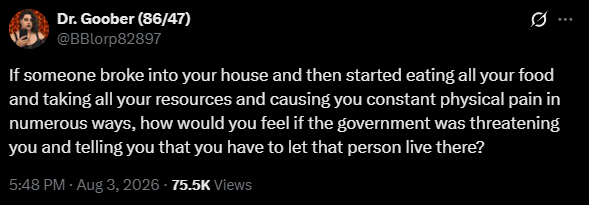 matt_e_cochran's tweet photo. Feminists will say this about their own babies, then demand government protection for squatters. https://t.co/1mYVB8n7TV