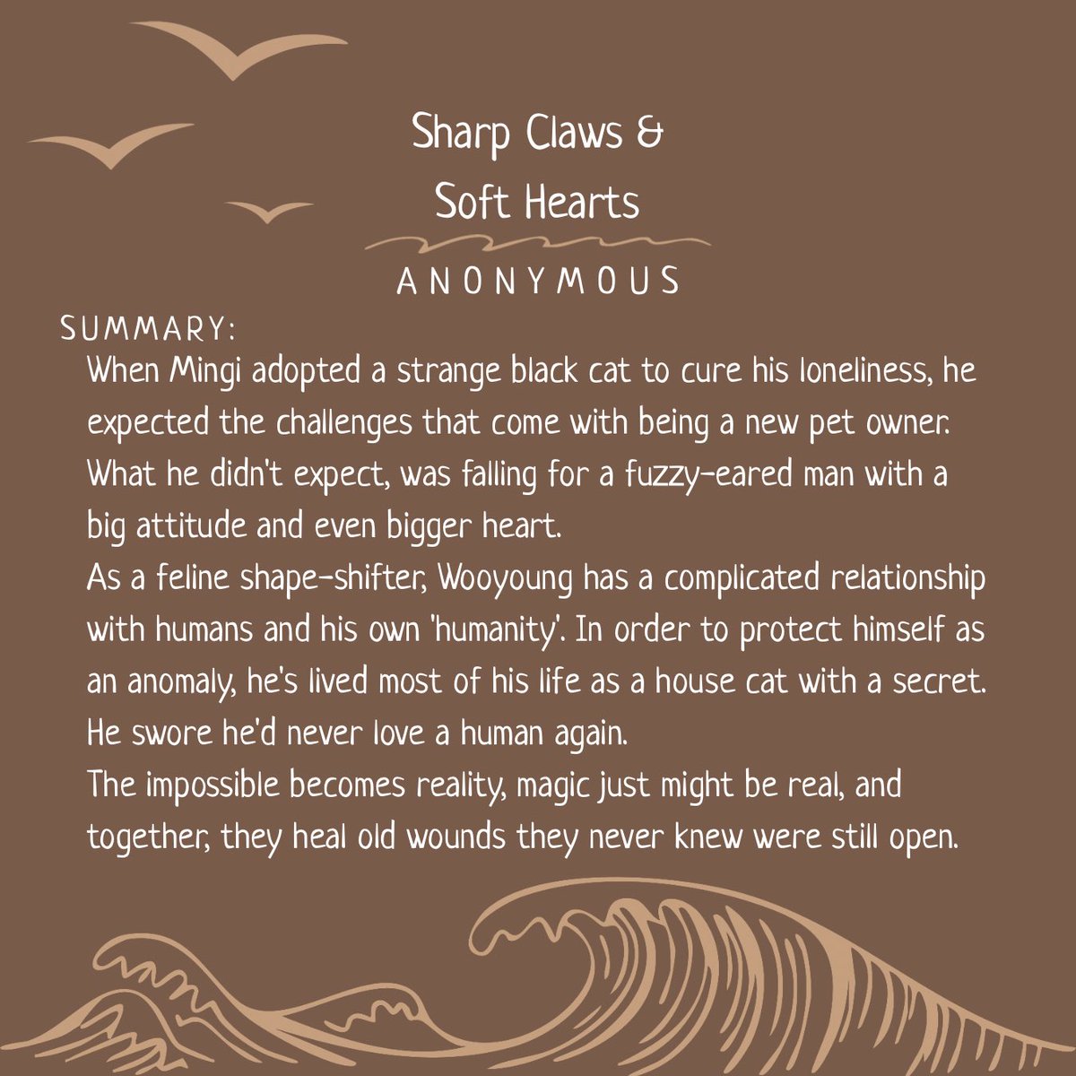 WxxgiFest's tweet photo. ⛱️  Sharp Claws &amp; Soft Hearts

⛱️ rated explicit
⛱️ summer romance, mutual pining, slow burn, idiots in love, cat hybrid/shifter wy

🔗 https://t.co/RKQjkh7kH5 https://t.co/ESl3xVbyeJ
