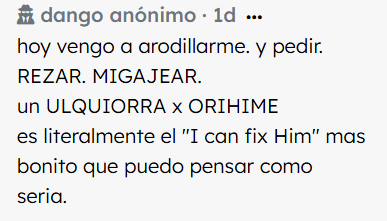 dango_cc's tweet photo. ¡por aquí piden (o migajean) ulquiorra x orihime! https://t.co/uqp4uaMiyh