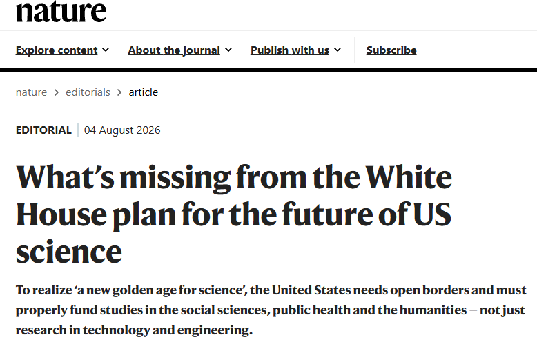 WHOSTP47's tweet photo. Nobody:

Absolutely nobody: 

@Nature: U.S. scientific leadership needs open borders and social studies https://t.co/psLlpT3tN3