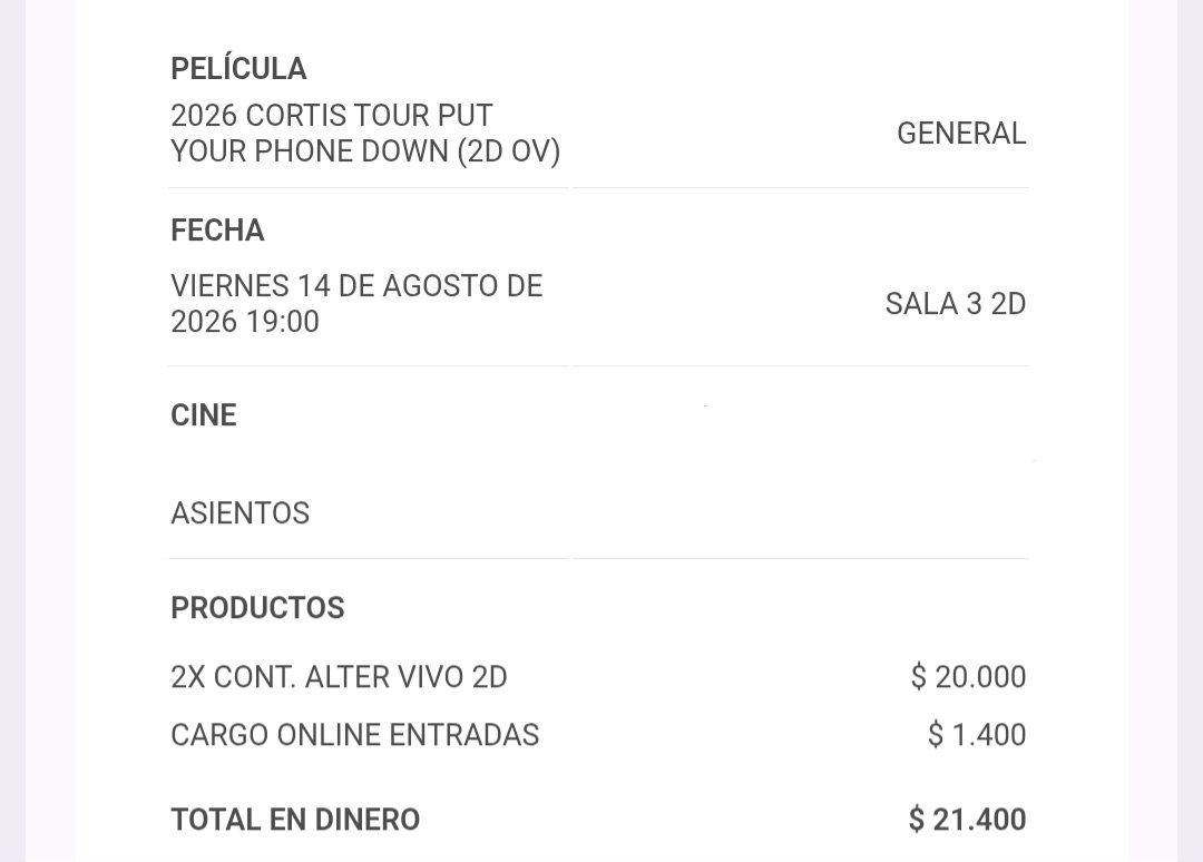 phuubrillitoss's tweet photo. hoy agregaron a los cortis al cine de mi ciudad y me fui de poto con lo cara q estaban las entradas, encima tuve q comprar dos 😭 https://t.co/ChdwqDG2kh