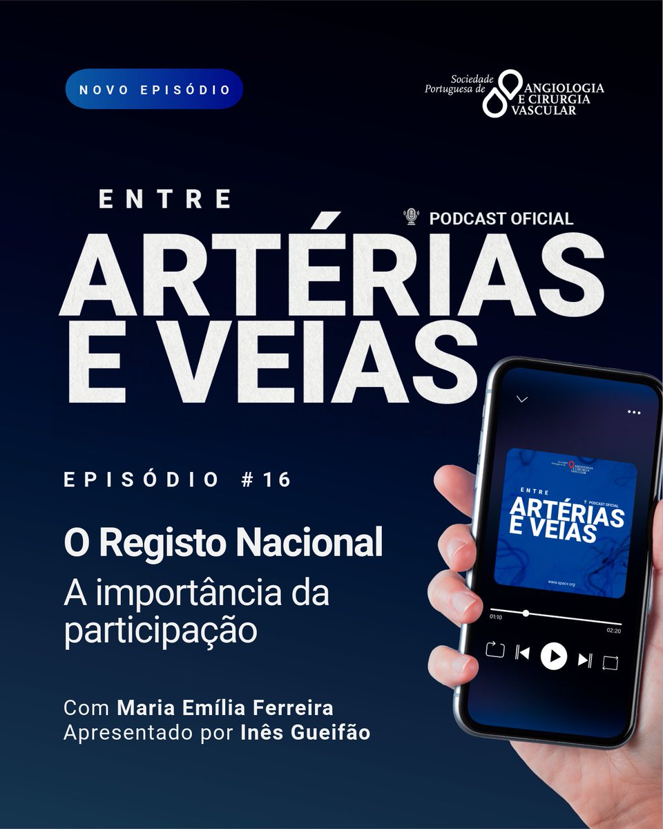 spacvoficial's tweet photo. 🎙 Novo ep. do #EntreArtériasEVeias

Qual é o peso dos Registos Nacionais na Cirurgia Vascular em Portugal?

Neste ep. do Podcast, conversamos com a Prof.ª Doutora Maria Emília Ferreira sobre dados, patologia carotídea e futuro da investigação científica nacional.

👇 Ouça agora https://t.co/fPO3FIpz69