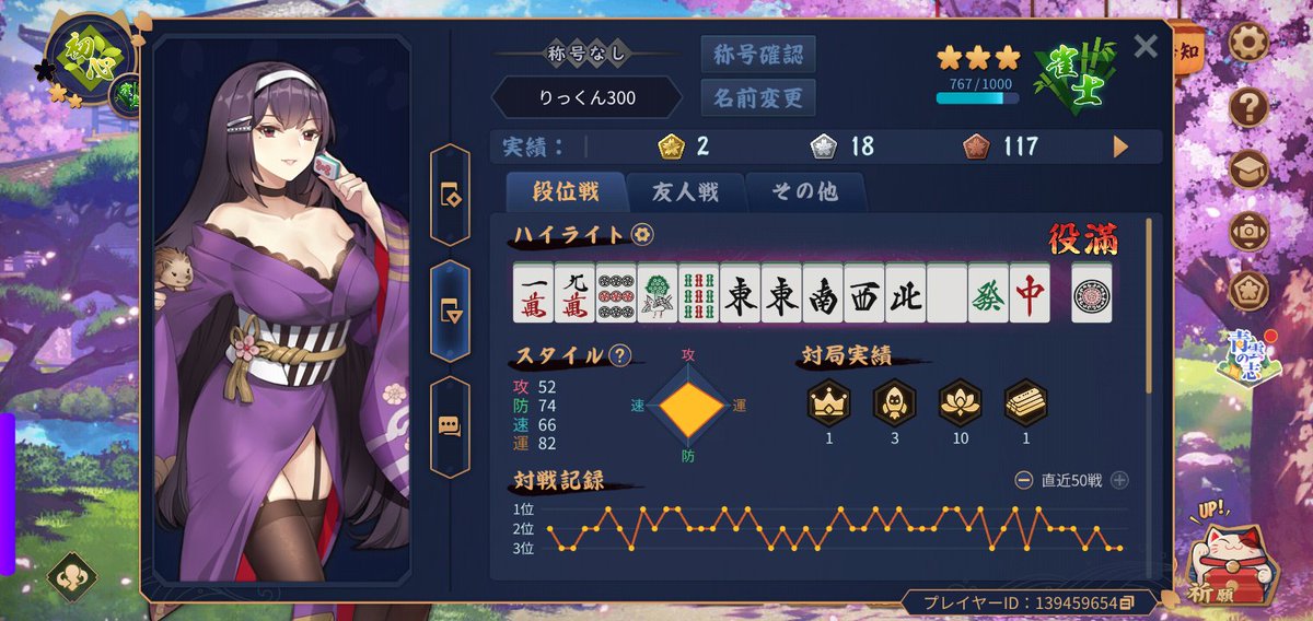 L4_RickN_y's tweet photo. 銀の間 東風戦 でずっと遊んでこの成績だけど雀傑いけるかな？
あと少しの所で放銃しちゃって950から760まで下がってしまったからちょっと不安になった https://t.co/1de1gIN3va