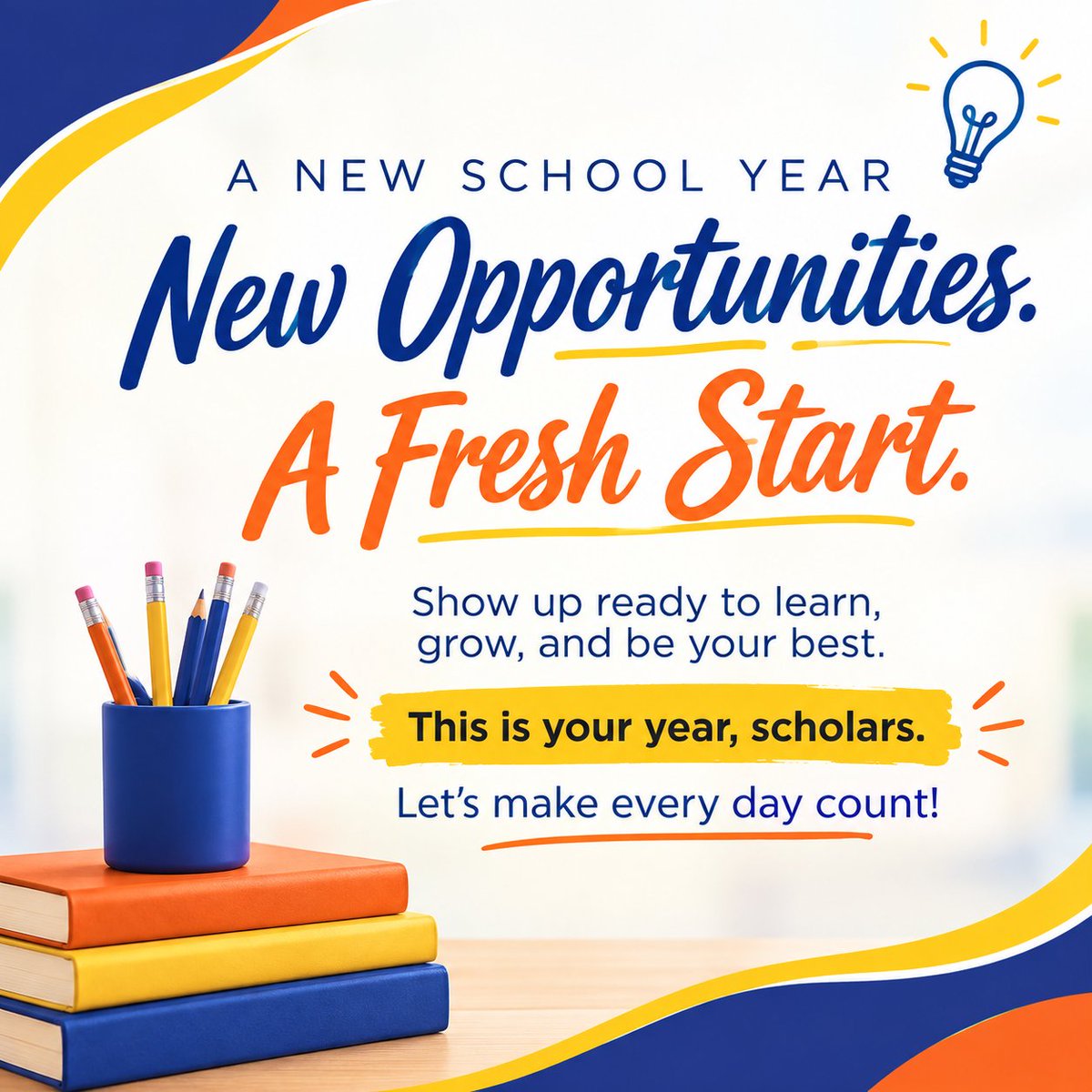 JPSDistrict's tweet photo. Every school year brings a chance to write a new chapter. Dream big, stay focused, and enjoy the journey ahead, scholars. #WeAreJPS #YouGotThis #NewYear✏️📖💙📚✨📚✨ https://t.co/ExoYjujfnU