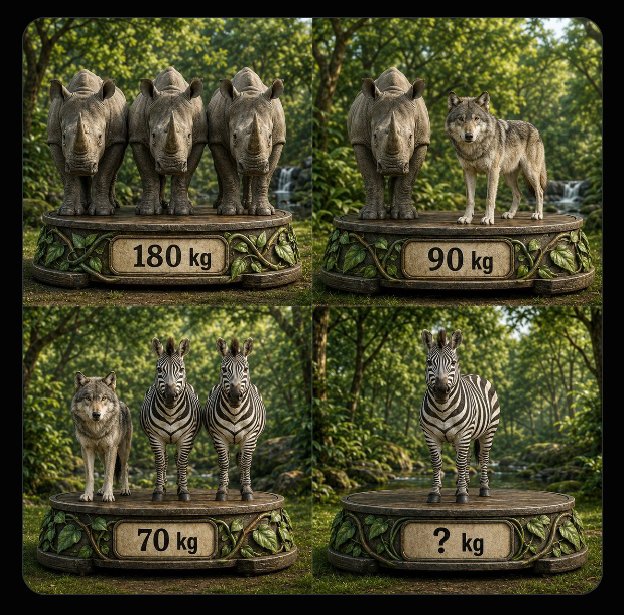 codez_dev's tweet photo. If you solve this, you're a genius.

 What is the weight of the zebra? https://t.co/4DaiLogpZZ