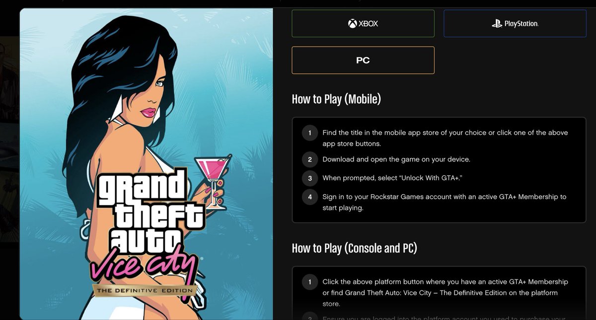 Niosai's tweet photo. Yo @RockstarGames @RockstarSupport what’s up with the false advertising for GTA+? It clearly states I login to the games with my Rockstar Account on the page selling it to me. Well, turns out you can only login with an Xbox or PlayStation account, meaning PC being there is a lie! https://t.co/y1X3JizML4