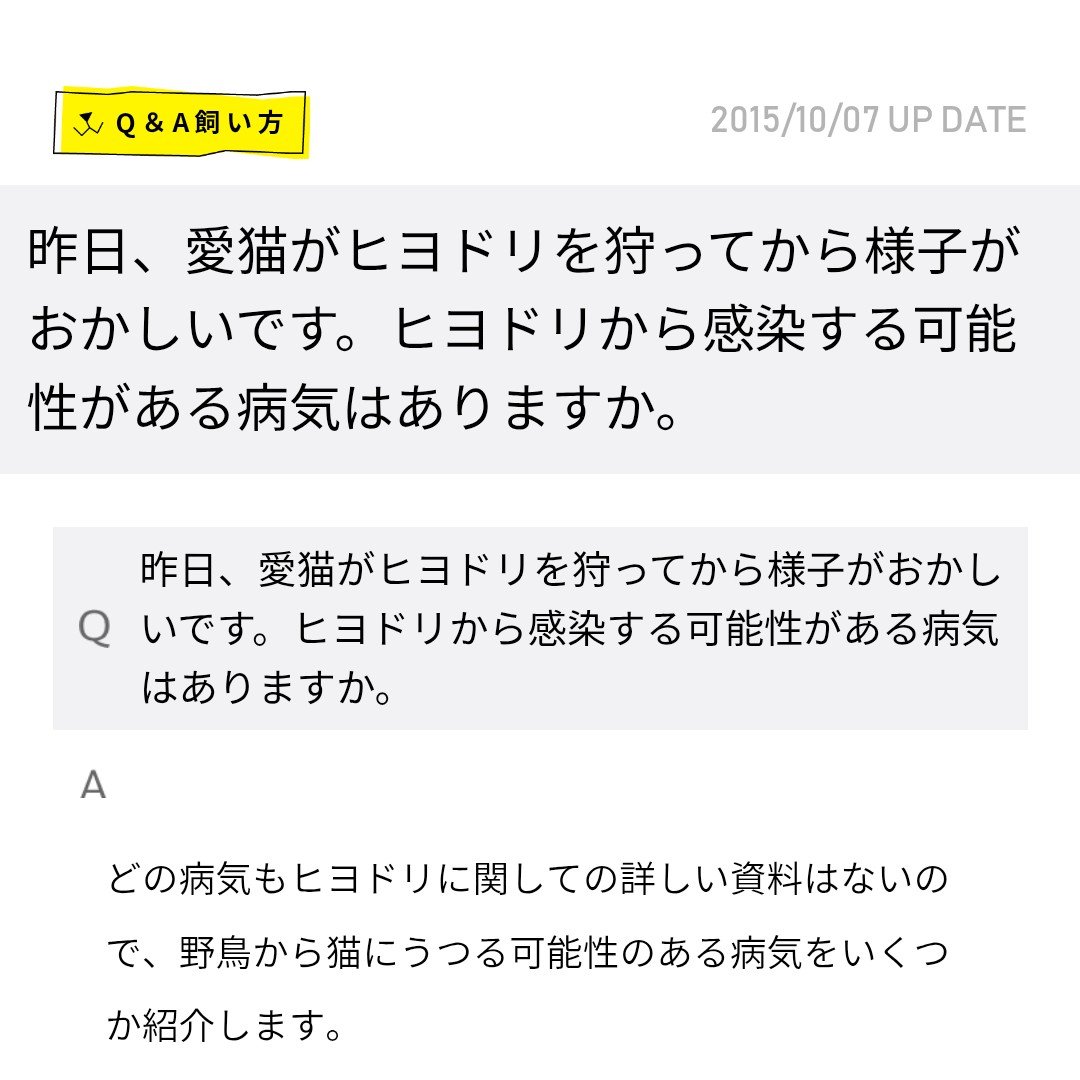yowatan7's tweet photo. YouTubeで「猫 お土産」と調べれば、猫の飼育モラルがどれだけひどいか分かる

野良猫だけでなく、飼い猫が希少な野生動物を遊び半分で狩り、その様子を自慢する動画もかなり出てくる。

さらに、野生動物との接触が原因で病気に感染した可能性がある飼い猫の例もあるようです(続く https://t.co/gnkjzfdwHl