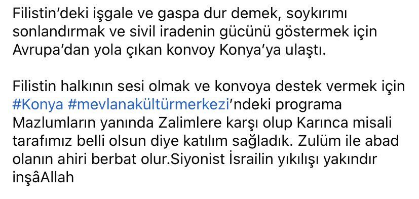 2omer's tweet photo. Filistin’deki zulme dur demek,soykırımı sonlandırmak ve sivil iradenin gücünü göstermek içinAvrupa’dan yola çıkan konvoya destek vermek için #Konya #mevlanakültürmerkezi’ndeki programa katıldım #flistineözgürlük #GazzeyiUnutmayın #filistinbaşkentikudüstür

https://t.co/WsjFIcpeo3 https://t.co/45DrRdSOtF