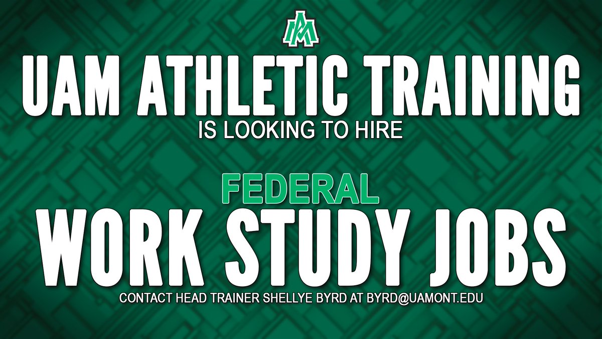 UAMsports's tweet photo. .@WeevilSportsMed Looking to Hire Federal Work Study Jobs

🔗: https://t.co/VAIjWOvQrz

#UAMAthletics https://t.co/ZH3pOOu61t