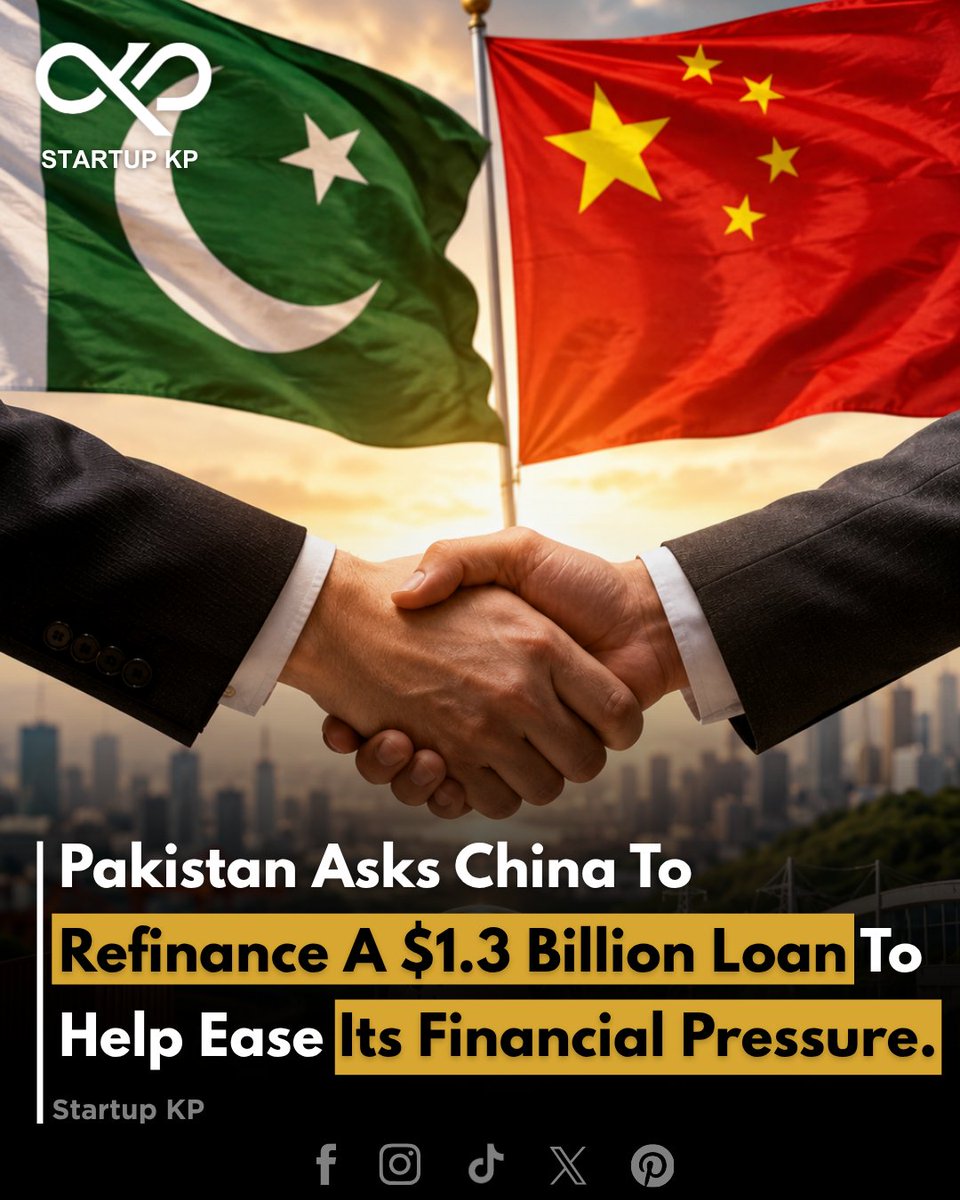 theStartupkp's tweet photo. Pakistan has reportedly requested China to refinance a $1.3 billion commercial loan as part of ongoing efforts to ease external financing pressures and strengthen the country's foreign exchange reserves. 

#thestartupkp #Pakistan #china #financialnews #ForeignReserves #NewsUpdate https://t.co/gPZPXtymbS