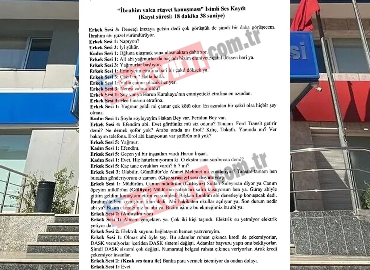 mahajansi's tweet photo. Menderes Belediyesini sarsan "Rüşvet" ve "Görevi Kötüye Kullanma" soruşturmasında, flash bellekten çıkan 22 dakikalık tape dökümleri imar süreçlerindeki rüşvet çarkını gözler önüne serdi. 

Takvim’in ulaştığı tapelerde, Menderes Belediyesi imar yönetimi ile müteahhit firma arasında ruhsat, abonelik ve tapu onayları karşılığında yaşanan yüz binlerce liralık gayriresmi para pazarlıkları deşifre oldu. 

Ruhsat bedellerinin 500 bin liradan 800 bin liraya çıkarıldığı, müteahhidin ödeme kolaylığı için taksit teklif ettiği diyaloglarda "Erkan Başkan" ve "Mustafa Başkan" isimlerinin de geçtiği tespit edildi.

Bilirkişi tarafından hazırlanan çözüm tutanaklarında, taraflar arasında ruhsat ve imar işlemleri karşılığında para pazarlığı yapıldığı iddia edilen diyalogların yer aldığı öne sürüldü. Söz konusu kayıtların soruşturmanın seyrine etki edecek önemli deliller arasında değerlendirildiği ifade edildi.

Bilirkişi raporunda çözümlenen ses kayıtlarına göre, ruhsat ve tapu onayları karşılığında istenen rakamlar üzerinde taraflar arasında sert tartışmaların yaşandığı anlaşıldı.

•500 bin ve 800 bin TL'lik talepler:Görüşmelerde yetkili kişinin onaylar için önce 500 bin TL, ardından 800 bin TL talep ettiği konuşmalara yansıdı.

•Müteahhidin taksit pazarlığı:Müteahhit temsilcisinin rakamların yüksekliğine dikkat çekerek, "Rakam çok yüksek müdürüm, borçlarımız var, altından kalkamayız. 250 önden verelim, 250 de Jandarma'nın oradaki ruhsatı çıkartırken kendimizi toparlayınca verelim" şeklinde indirim ve taksit teklif ettiği kayıtlara geçti.

•Başkan isimleri gündemde:Görüşmeler sırasında sürecin ve rakamların kararlaştırılmasında "Erkan Başkan" ve "Mustafa Başkan" isimlerinin geçtiği görüldü.

"İbrahim Yalça rüşvet istemesine itiraz" başlıklı 22 dakikalık ikinci ses kaydında ise talep edilen rakamın 800 bin TL'ye çıkarılması üzerine müteahhit tarafının itiraz ettiği görülüyor:
•Erkek Sesi 1: "Müdürüm üçte beşin şu taşınanların en azından doğal gazını bağlatalım abimi bir çağıralım abim bir gelsin 800 rakamı beni aşar. Ben ona 250 şimdi 250 de Jandarmanın oraya ruhsat çıkarken biraz kendimizi toparlayıp da 15-20 gün sonra..."
•Erkek Sesi 2: "Bana anlatmayın bana o kısmı hikâye geliyor."
•Erkek Sesi 1: "Efendim ben açık söyleyeyim biz borç içindeyiz. Devalüasyon yedik onu yedik bunu yedik..."
•Erkek Sesi 2: "Bana anlatma neyi sattığını ettiğini biliyoruz görüyoruz."
•Erkek Sesi 1: "Sattıklarım geçen sene 750-800 bin liralık işler ki müdürüm. Ben daha hayatımda ömrümde 2 milyonluk daha bir yer sattığım olmadı."

Görüşmenin devamında para transferinin nasıl yapılacağı ve belediyeye kimin geleceği üzerine konuşulurken şu ifadeler kayıtlara geçiyor:

•Erkek Sesi 2: "Yatıracak olan kişiyi belediyeye gönderin."
•Erkek Sesi 1: "Ama işte o kısmında biraz riskli değil mi müdürüm? Onunla benim o kısmı yapacak bir tek Adil abi var bizim satış danışmanımız. Bizim yıllardır yanımızda o da yapar mı o işi? Ama şey müdürüm 4 yıldır yanımızda emekli astsubay şeydir yani."
•Erkek Sesi 2: "Sonuçta zorunlu olarak sanki şey yapıyormuş gibi o duruma da sokmak istemiyorum gönülden yapıyor olması gerekiyor bir defa."