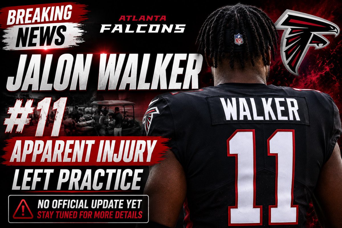 thewaterboyzpod's tweet photo. 🚨 Jalon Walker left practice today with an apparent injury. No official update has been released yet.

Falcons fans, how concerned are you on a scale of 1–10? 👀

We’re hoping it’s nothing serious. 🙏

#AtlantaFalcons #Falcons #RiseUp #JalonWalker #NFL #TrainingCamp #FalconsNation #DirtyBirds #AtlantaSports #TheWaterboyzShow