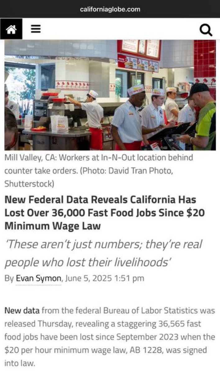 TheKevinDalton's tweet photo. Gavin Newsom‘s $20 minimum wage for fast food workers killed tens of thousands of jobs, closed thousands of restaurants, dramatically increased prices to the consumers, and ushered in automation.

Gavin Newsom is bragging about killing California’s economy. https://t.co/083HO7JzEs