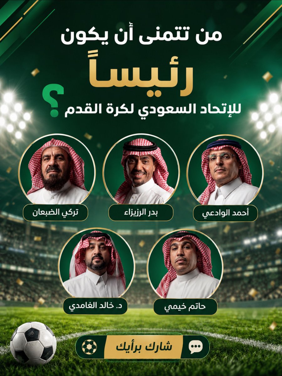 SAUDALmUQHIm's tweet photo. من تتمنى أن يكون رئيسًا للاتحاد السعودي لكرة القدم من بين المرشحين الخمسة؟⚽… https://t.co/puWuFpg18x