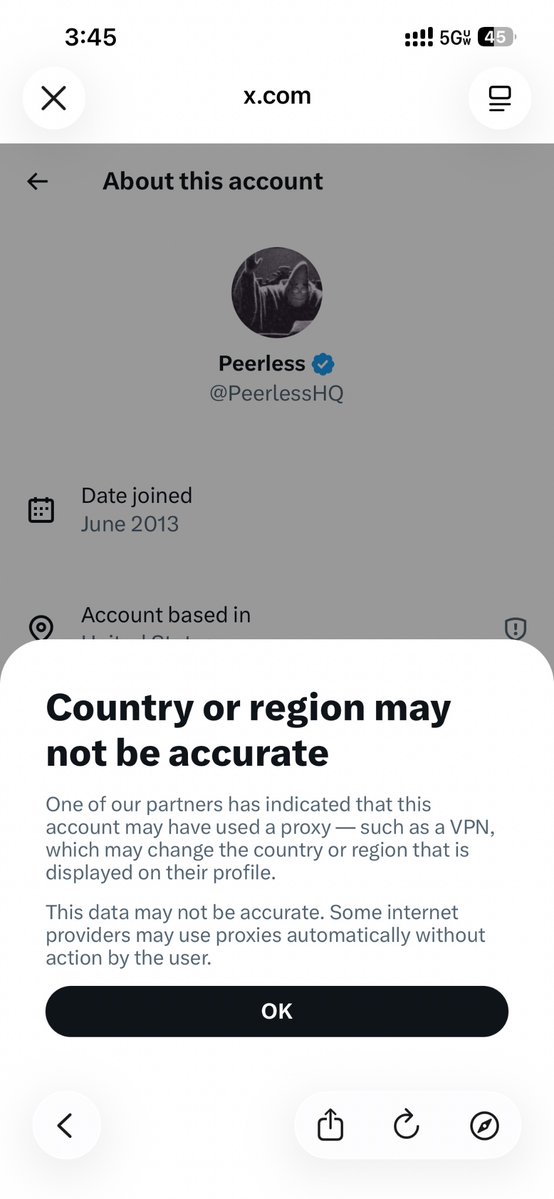 Bottlenosecap's tweet photo. @KartierLuxxiano @PeerlessHQ @fuckjagan Yeah, an account that existed since 2013 but only just started posting recently and is using a VPN… https://t.co/9F3hZE38cL