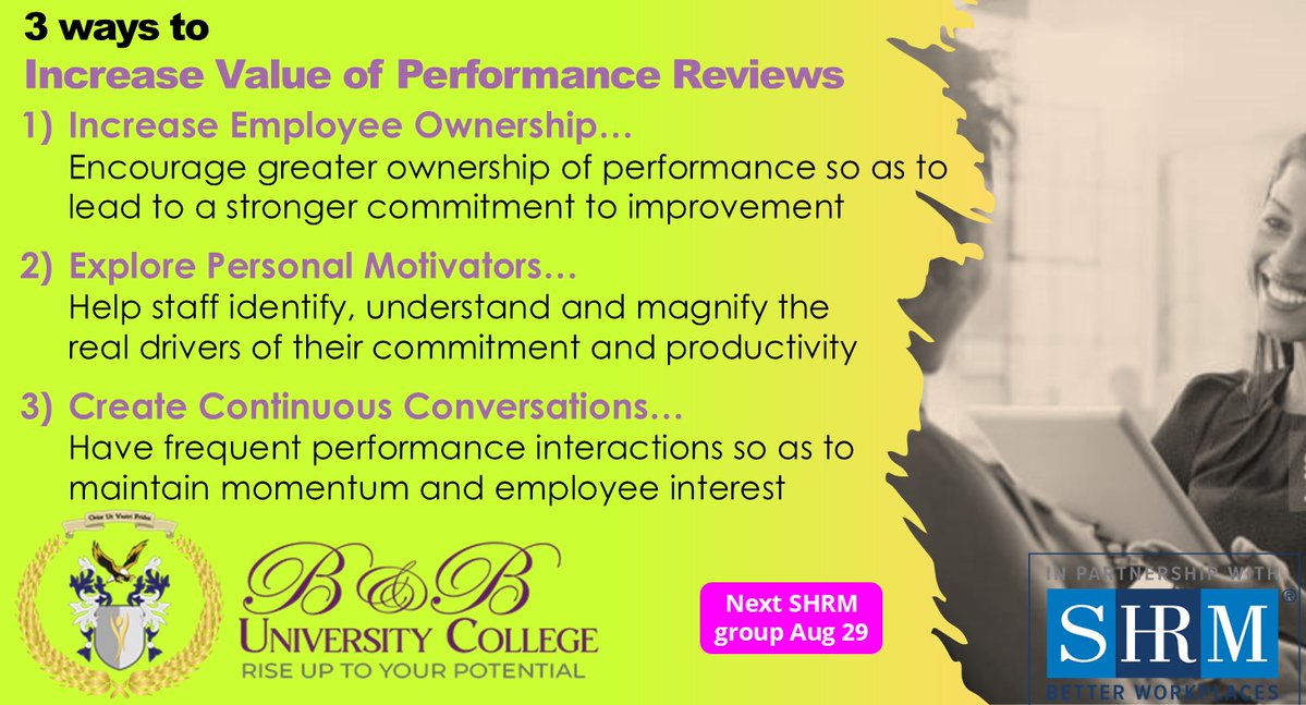 BandBUniversity's tweet photo. 🔥  Performance management is an underutilised weapon that HR has at its disposal.    

The right approach to reviews can help drive organisational growth by tightening alignment between individual performance and strategic goals.   This helps create a workforce that improves continuously.

Here's 3 more ways HR professionals can impact organisational growth by improving the performance review process

=======================

🔥 Coaching certificate now included in our our SHRM Exam Success Programme!

👥 Complement your SHRM Certified HR Professional qualification by learning how to coach the team to improved performance levels

📈 Increase your value and earning potential by enhancing your ability to get the most from your team! Our coaching certificate (based on the International Coaching Federation's COACHBOCK) is now included as part of our SHRM Certified HR Professional programme

📅 Next group starts August 29

📌 Includes 4 FREE workshops on "How to Drive Productivity, Innovation and Resilience" and "How to Maximise The Impact of Improvement Projects"

☎️ Toni: 876-908-4810 / 876-968-0695

✉️ toniann.campbell@bbucjm.com

📱 WhatsApp for international calls: +1-876-332-6721