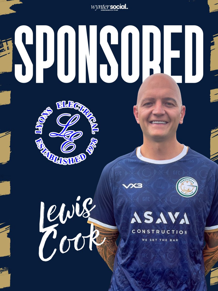 GreenwaysFC's tweet photo. PLAYER SPONSORSHIP 🫱🏻‍🫲🏼

We’re pleased to announce that Lewis Cook has been sponsored for the 2026/27 season by Lyon’s Electricals.

Thank you for your support throughout the season. It’s greatly appreciated by everyone at Greenways FC. 

#COYBIG https://t.co/QoS7iBN8tM