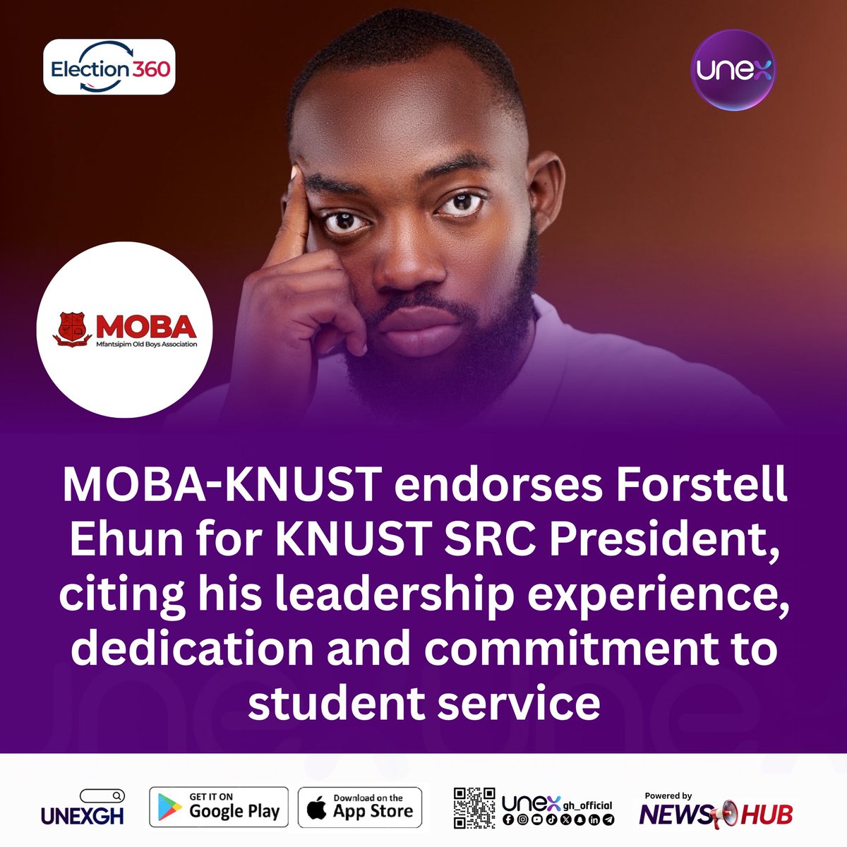 unexgh_official's tweet photo. The Mfantsepin Old Boys Association (MOBA), KNUST has officially endorsed Forstell Ehun for SRC President, highlighting his leadership experience, discipline and commitment to service as key reasons for its support.
#ELECTION360 #KNUST #UNEXGH https://t.co/JBuPbLl7C7