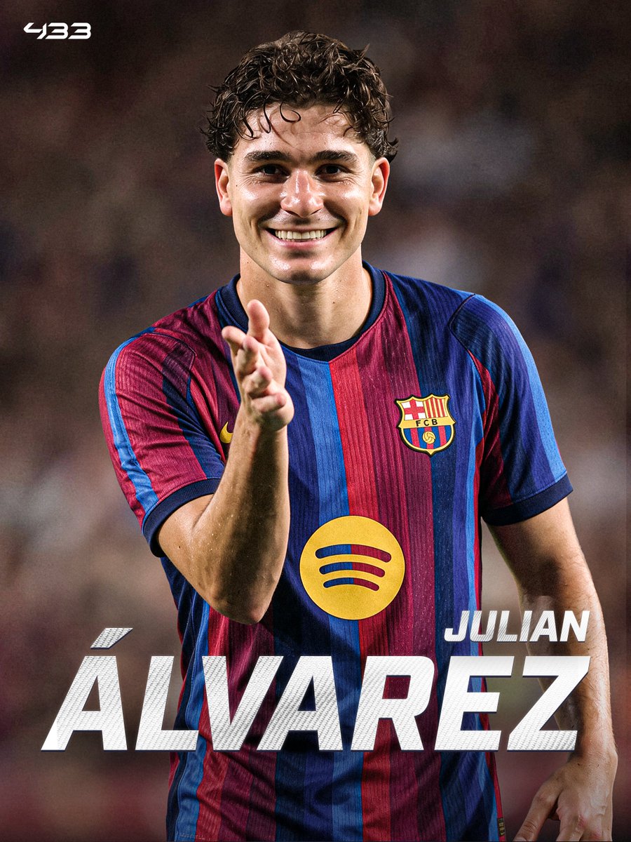 433's tweet photo. 🚨 𝐁𝐑𝐄𝐀𝐊𝐈𝐍𝐆: Barcelona’s sporting director Deco has travelled to Madrid in a 𝐅𝐈𝐍𝐀𝐋 𝐀𝐓𝐓𝐄𝐌𝐏𝐓 to sign Julián Alvarez 👀

A meeting between Alvarez's agent and Deco will take place in the coming hours, reports @gerardromero ⏳

Head of scouting João Amaral has also travelled to Madrid and will join the second meeting.

It's Barcelona's final attempt to complete this difficult transfer 😬
