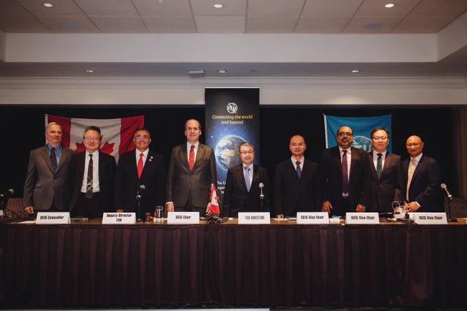 Panel members at the International Telecommunications Union meeting.
