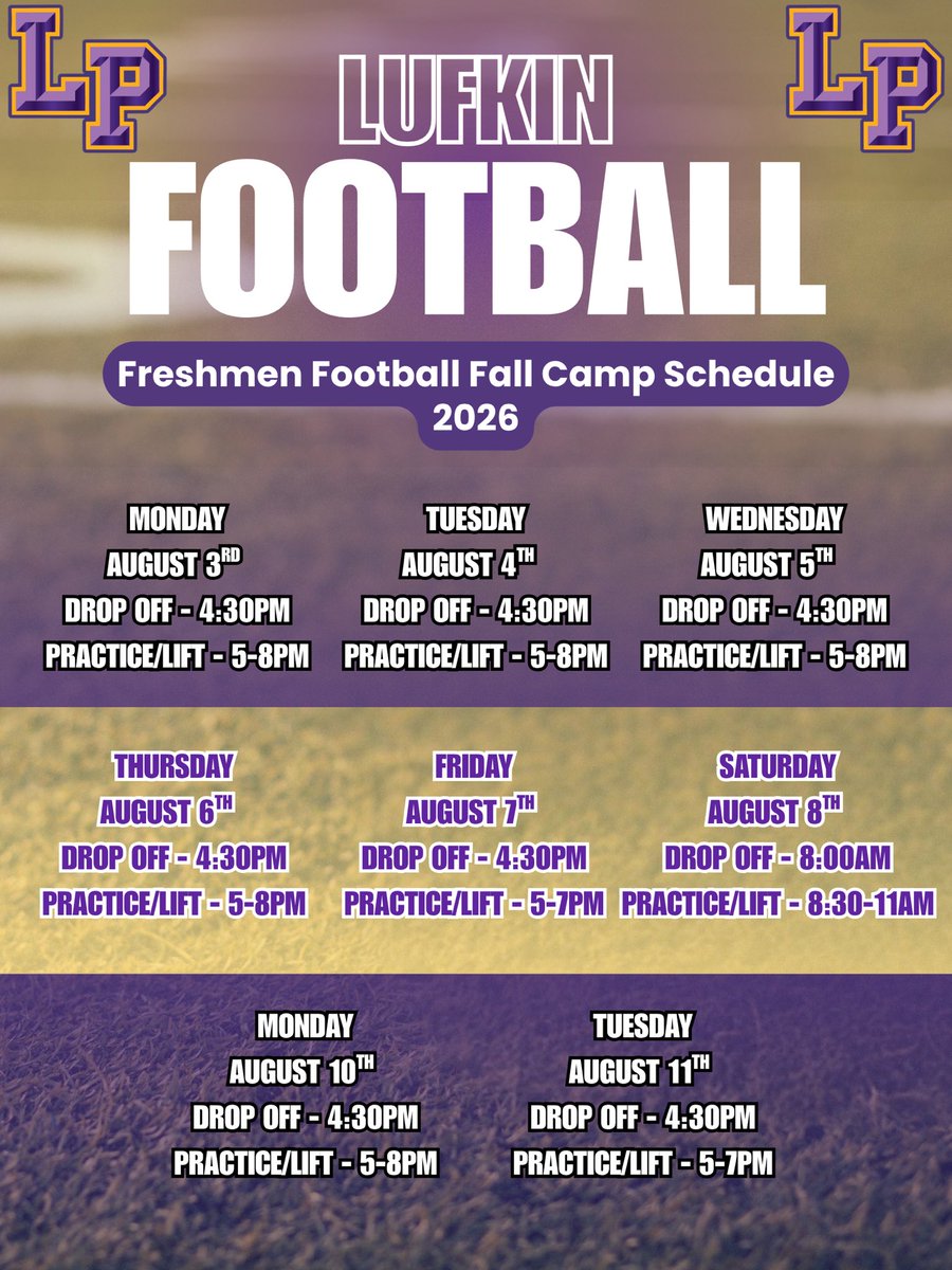 abseckLPFB's tweet photo. It’s time, if you aren’t here you are falling behind! Freshmen had a great day yesterday, build on it today! #LufkinU #ATOTM https://t.co/yZtXQg1ozX