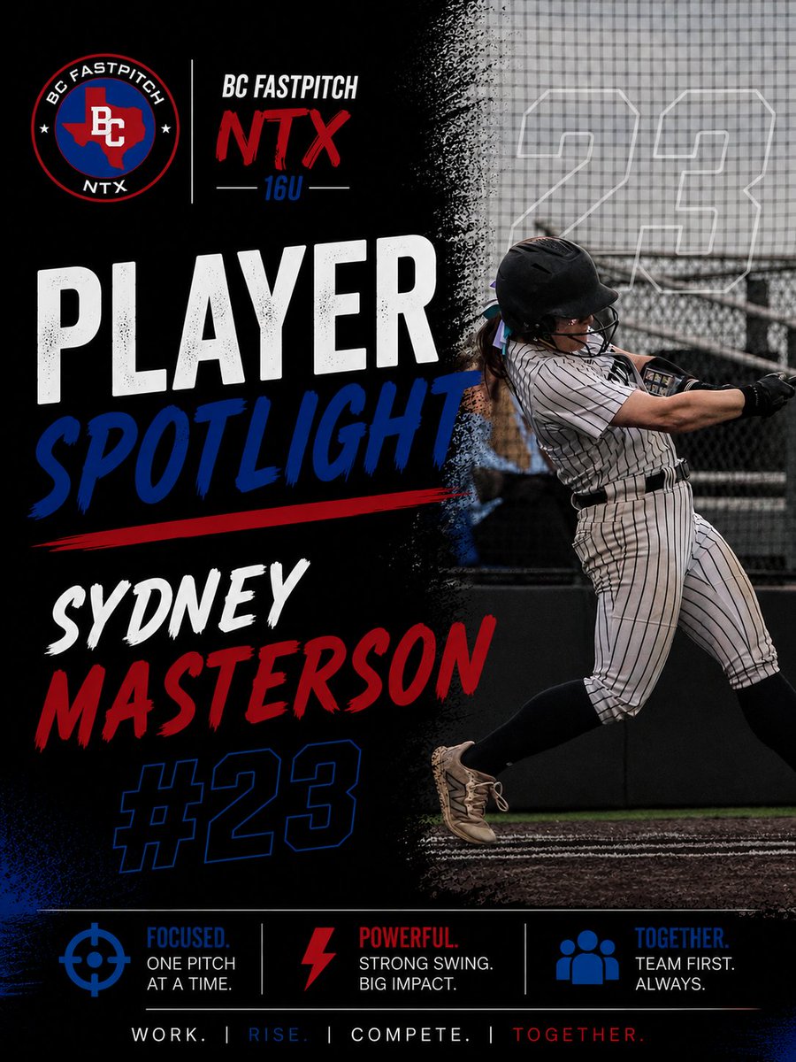BCPremierNTX's tweet photo. 🥎 Sydney Masterson | Class of 2029
📍 Springtown High School
💪 Catcher / 3rd Base
📚 4.0 GPA

⭐ Memory: Hitting grand slam on my birthday

🎯 Goal: Become more confident at the plate

❤️ Fun Fact: I wear #23 in memory of my mom and my friend, Kaylee Ratliff

#BCFastpitchNTX https://t.co/rpRAkNe0xw