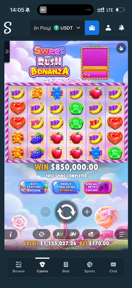 SuaveMint's tweet photo. I had this insane max Win on sweet rush bonanza @PragmaticPlay 

My second max win ever &amp; on the same slot 
@Stake https://t.co/QFyERUDEWf