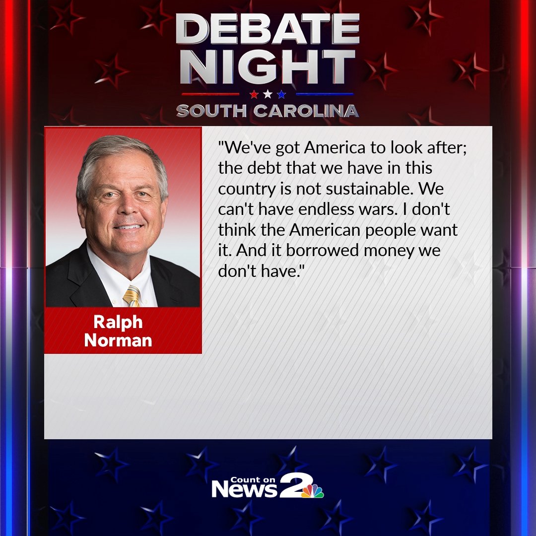 WSAV's tweet photo. Ralph Norman responds to the question: "What's the biggest policy difference between you and Lindsey Graham?" during #SCSenDebate
STORY >> https://t.co/cKEzItklsl https://t.co/OdCFeJ3pp5