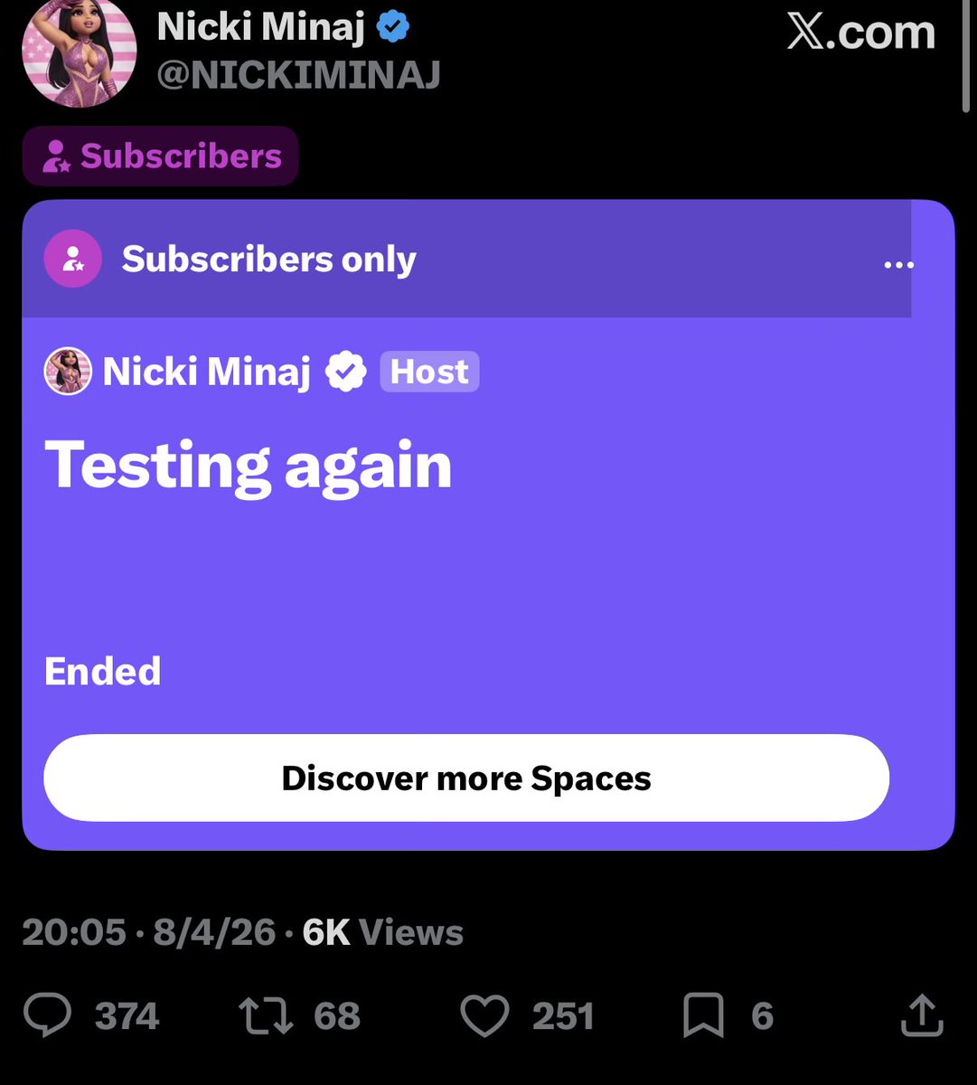 NickiSubUpdates's tweet photo. She allegedly attempted to test out a space again https://t.co/WTs94ALYKq