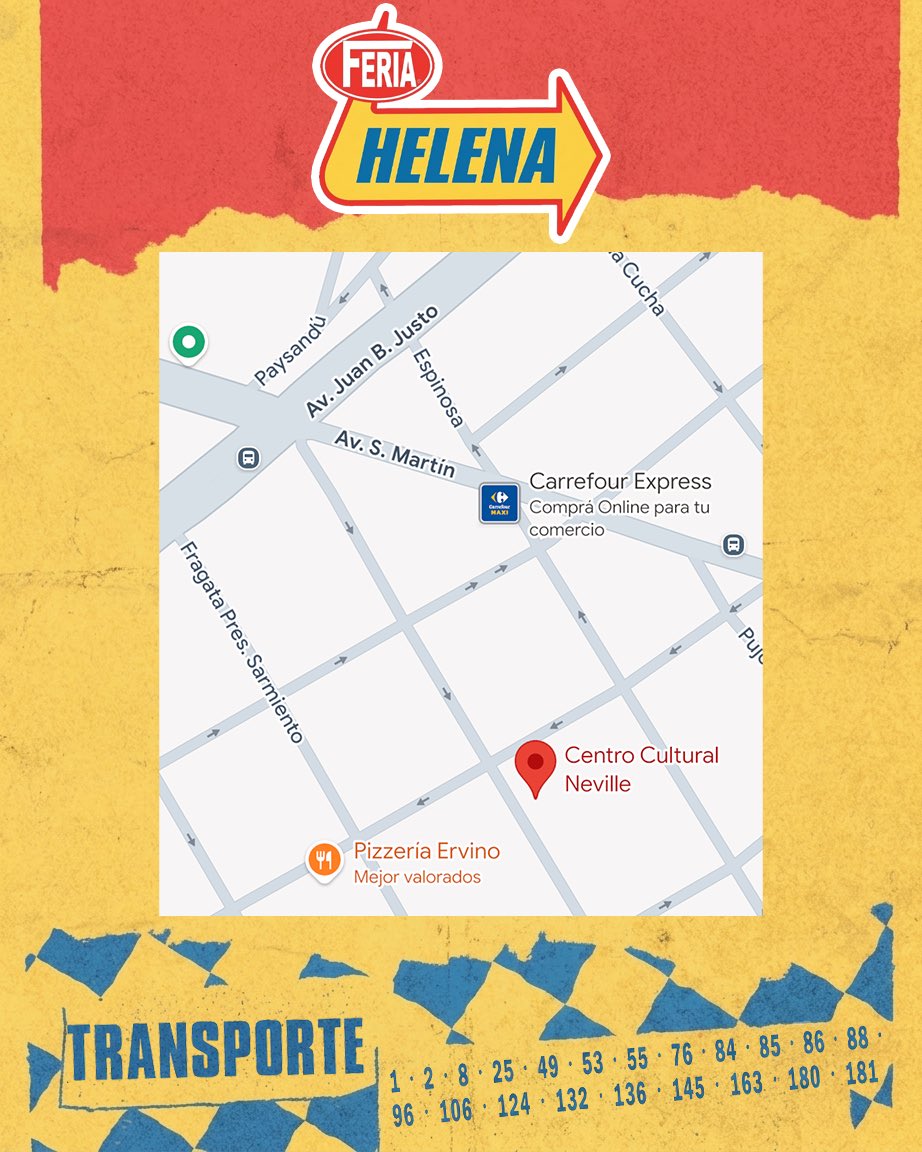Feriahelena_arg's tweet photo. Todos los bondis que los dejan en Neville 🚍

Nos vemos el Domingo 9 de Agosto — 15 a 18 hs✨
📍Neville Centro Cultural: Paysandu 1481, Caballito — CABA https://t.co/4MaEG1ob8q